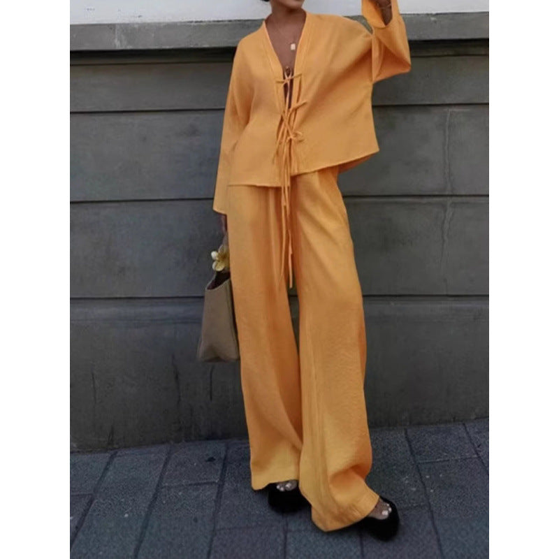 Conjunto casual de camisa e calça com cadarço de alta qualidade