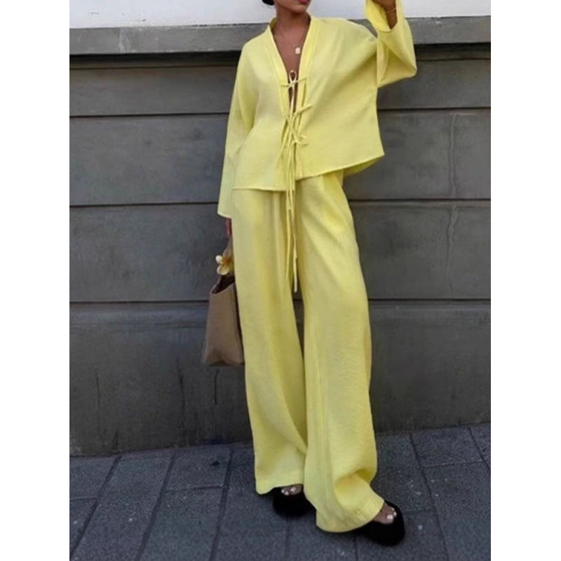 Conjunto casual de camisa e calça com cadarço de alta qualidade