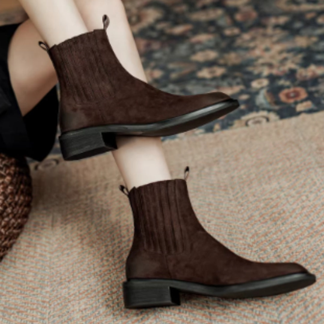 Botas Chelsea de mulher em pele genuína estilo britânico retro