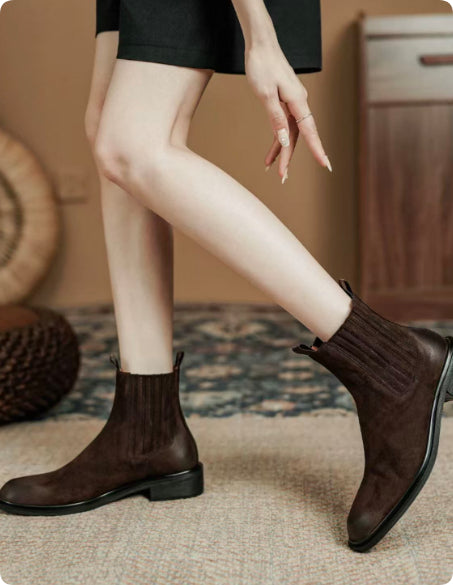 Botas Chelsea de mulher em pele genuína estilo britânico retro