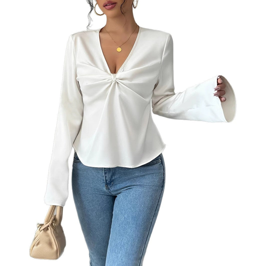 Camisa de design francês com textura de cetim torcida