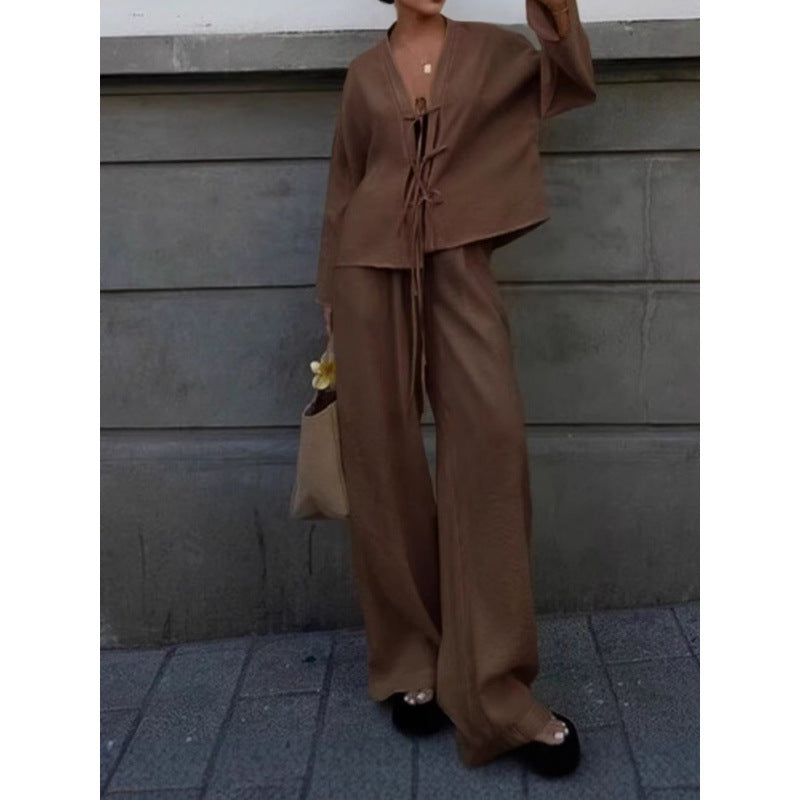 Conjunto casual de camisa e calça com cadarço de alta qualidade