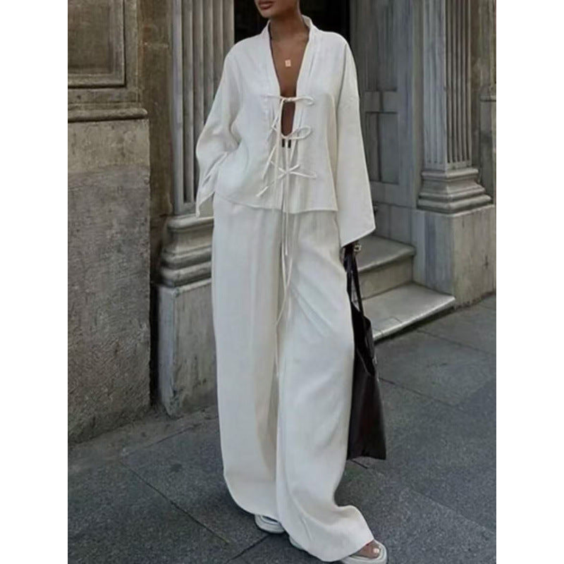 Conjunto casual de camisa e calça com cadarço de alta qualidade